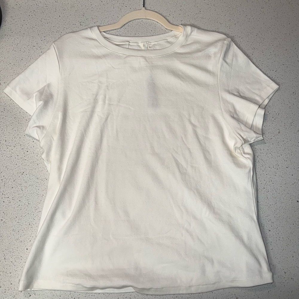 SKIMS LOGO POINTELLE SHORT SLEEVE T-SHIRT in BONE 4X